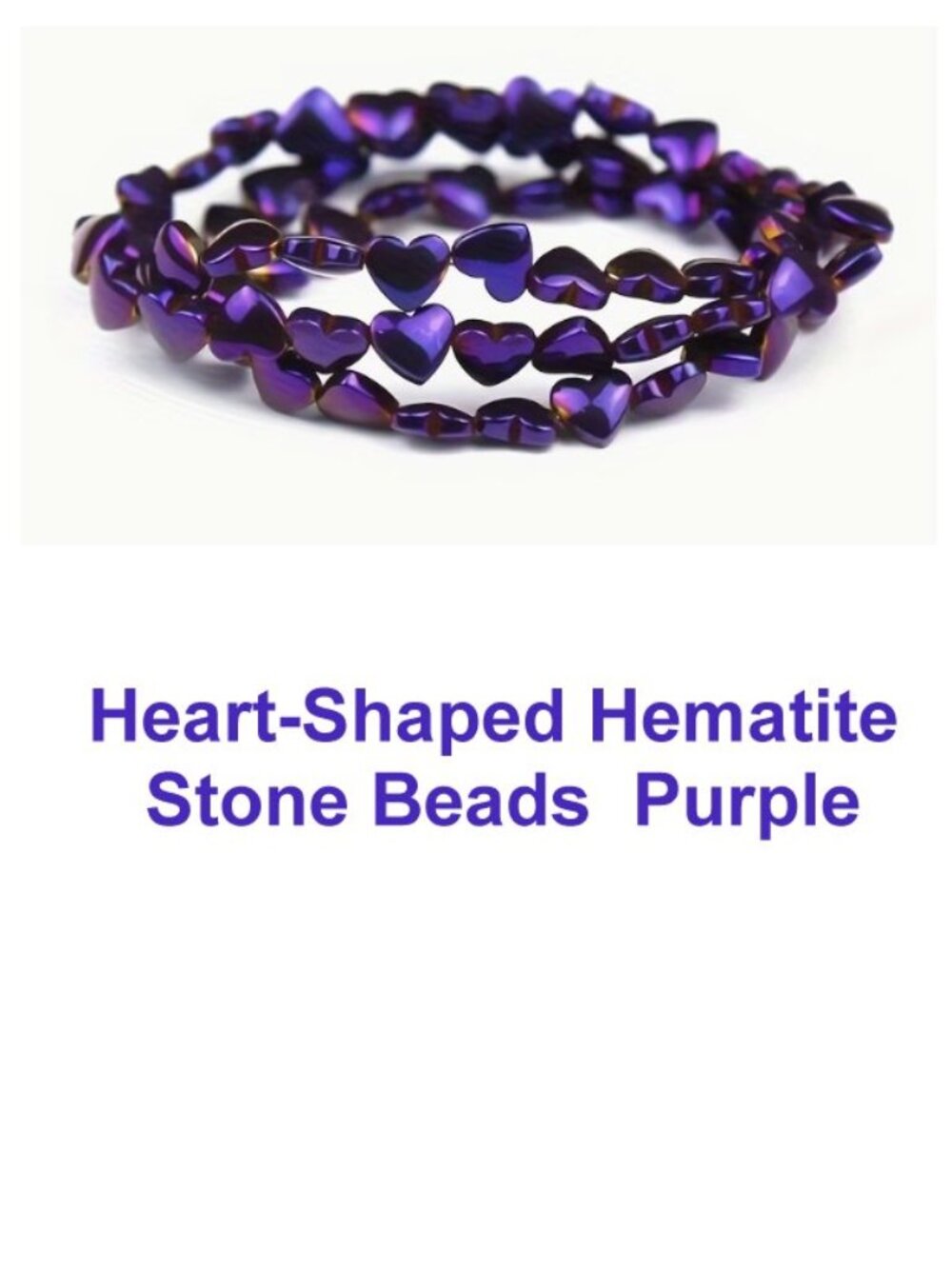 Heart-Shaped Purple Hematite Stone Beads 15" Strand